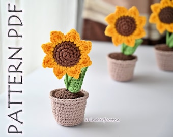Sunflower in a pot crochet PATTERN, crochet sunflower pattern PDF, mini sunflower in a pot crochet pattern PDF
