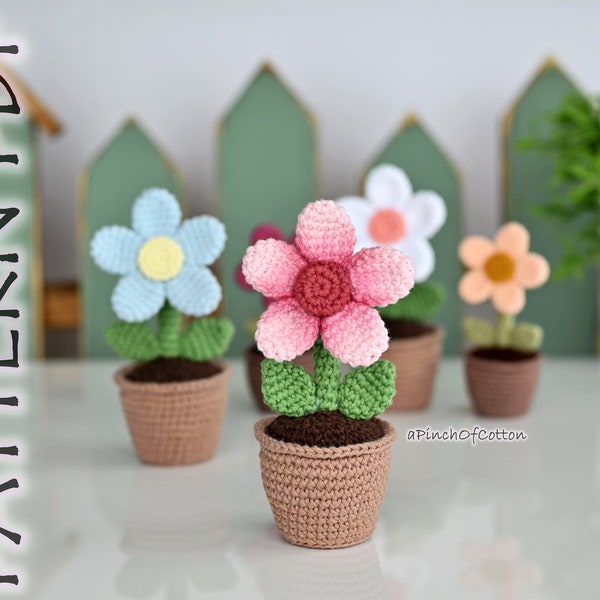 Flowers BUNDLE crochet PATTERNS, 3 crochet flower variations patterns PDF, crochet flower in a pot pattern for home decor