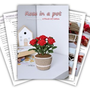Virkad ros i kruka-mönster, virkad blomma, heminredning, amigurumi-växt (PDF-mönster) bild 6