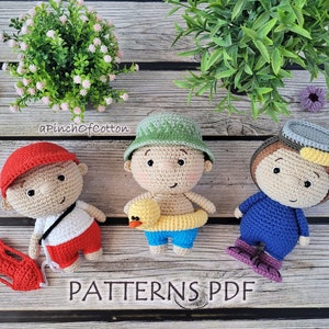 Charlie - crochet PATTERNS set; 3 crochet patterns PDF: beach boy, diver, lifeguard