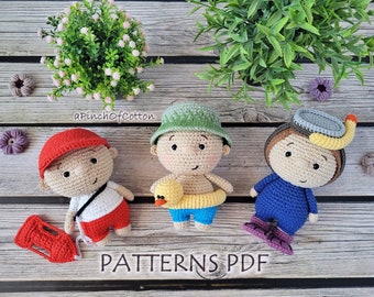 Charlie - crochet PATTERNS set; 3 crochet patterns PDF: beach boy, diver, lifeguard