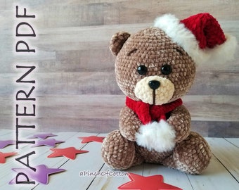 Brownie de Santa Bear PATROON, gehaakt teddybeerpatroon, amigurumi teddybeerpatroon, gehaakt kerstteddybeerpatroon PDF