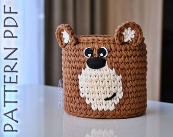 Bear basket crochet PATTERN PDF, crochet basket, teddy bear basket pattern, home decor basket