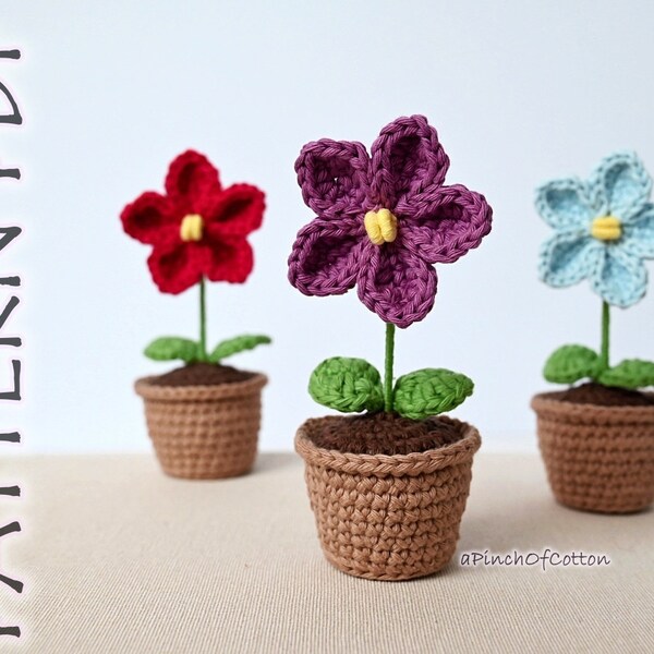 MOTIF de violette en pot au crochet, motif de fleurs au crochet PDF, motif de fleurs en pot au crochet PDF