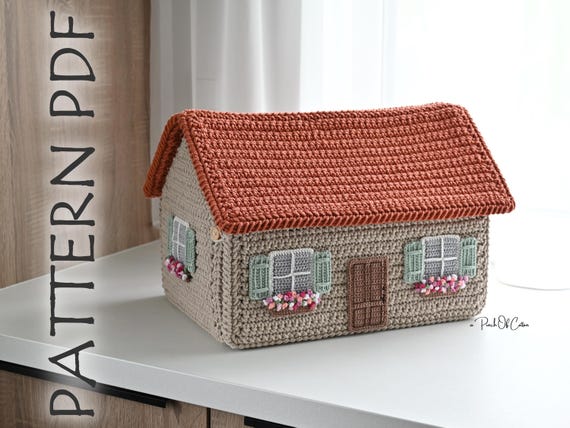 Crochet house basket PATTERN PDF | Cottage storage box pattern | Crochet organizer | Home décor basket