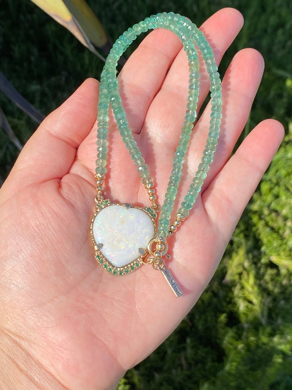 14K Gold Australian Opal and Emerald Beaded Necklace Etsy