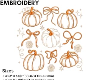 Pumpkin with Bow Embroidery Design: Fall Machine Stitch File (Digital Download, 4 Sizes)