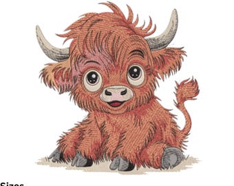 Borduurontwerp baby Highland Cow: boerderijdierenbestand (9 maten) (directe download)