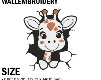 Cute Giraffe Peeking Embroidery Design, Animal Embroidery Design, 3 Sizes, Machine Embroidery Design, Instant Download