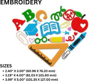 Teacher Heart Machine Embroidery Design: Back to School (Instant Download)