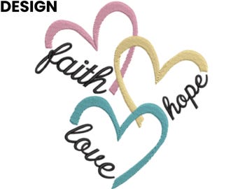Glaube Hoffnung Liebe Stickerei Design, Boho Christliche Stickerei Design, Christliche Stickerei, Frohe Weihnachten, 3 Größen, PES DST JEF Datei.