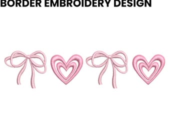 Motif de broderie bordure coeur et noeud de la Saint-Valentin, noeuds et motif de broderie coeurs, fichier numérique de la Saint-Valentin, 3 tailles, fichiers DST PES.