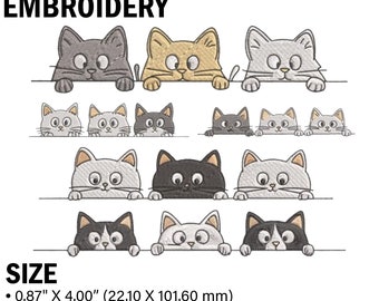 覗き見猫のミシン刺繍デザイン：5点セット（デジタルダウンロード）