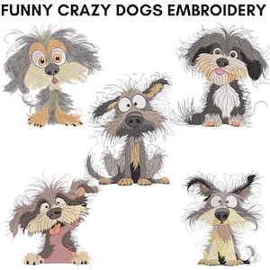 Motif de broderie Machine drôle Crazy Dogs : 5 tailles (téléchargement instantané)