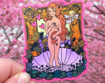 Birth of Venus (Flytrap!) Sticker + Print - Art History Botticelli Waterproof Sticker Laptop Decal