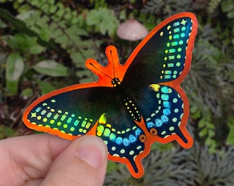 Pegatina holográfica de mariposa cola de golondrina