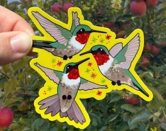 Pegatinas con purpurina del trío de colibríes garganta rubí