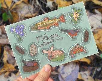 Hoja de pegatinas con iconos de Michigan