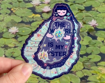 Pegatina con purpurina "El mundo es mi ostra"