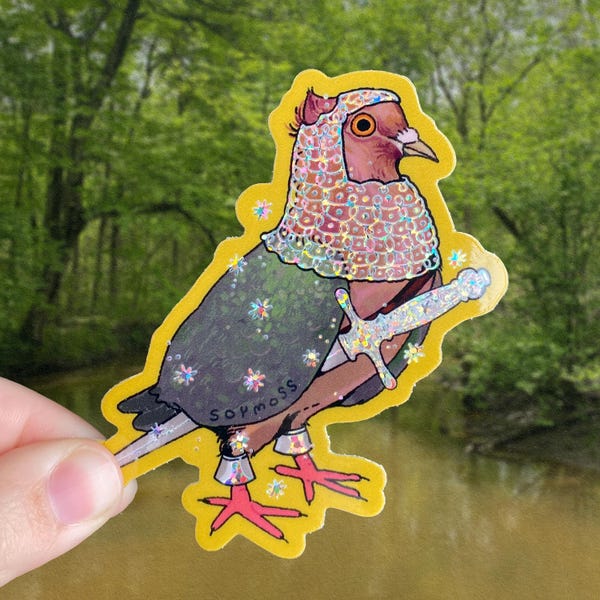 Archangel Pigeon in Armor Glitter Sticker