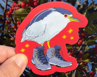 Night Heron in Hiking Boots Matte Sticker