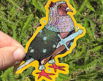 Pegatina con purpurina de la paloma arcángel con armadura