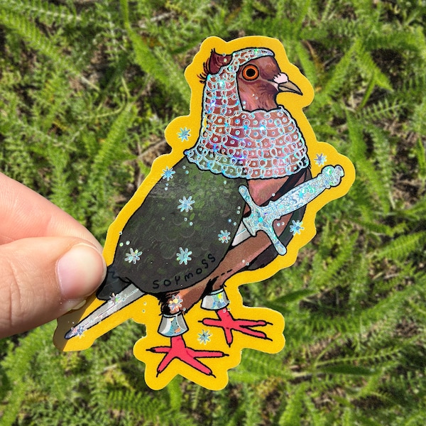Archangel Pigeon in Armor Glitter Sticker