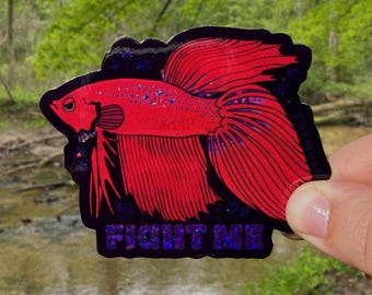 ¡Pelea conmigo! Pegatina brillante de pez betta