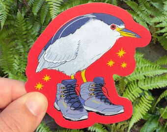 Night Heron in Hiking Boots Matte Sticker