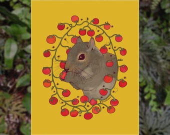 Squirrel & Cherry Tomatoes Art Print