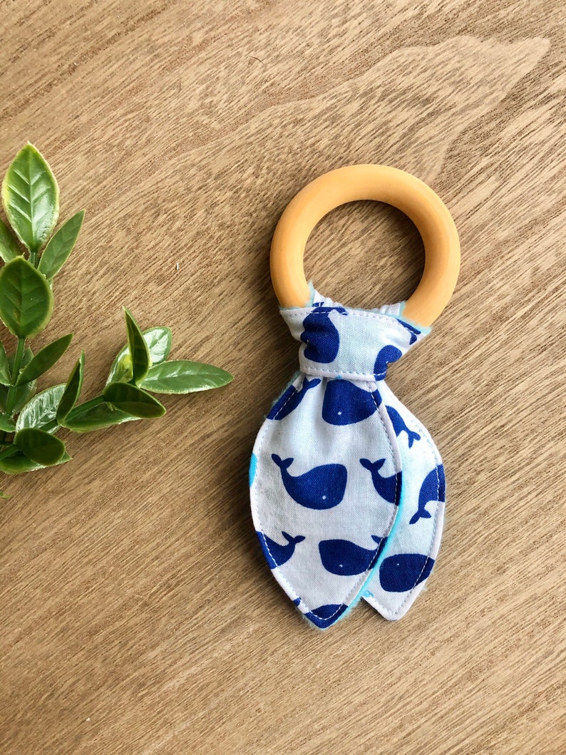 fabric teether wooden Teething Ring teething toy Wood teether natural Wood teether whale teething ring