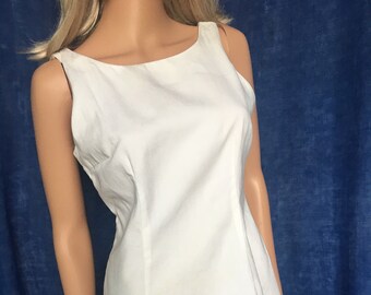 Vintage Y2k JUST MAGGIE White Mini Tank Dress w/ Deep V-Back