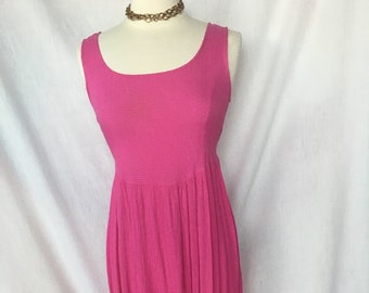 Vintage 90s Hot Pink Sleeveless Crinkled Texture Maxi Dress