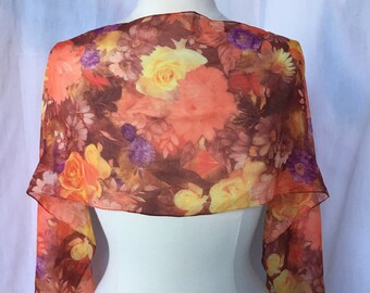 Vintage Italian Orange,Purple,Yellow,Peach Floral Oblong Scarf