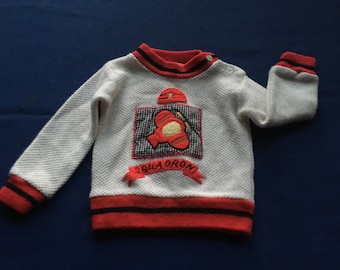 Vintage 90s Infants White,Red,Black Sweater w/ Airplane  Squadron Appliqué