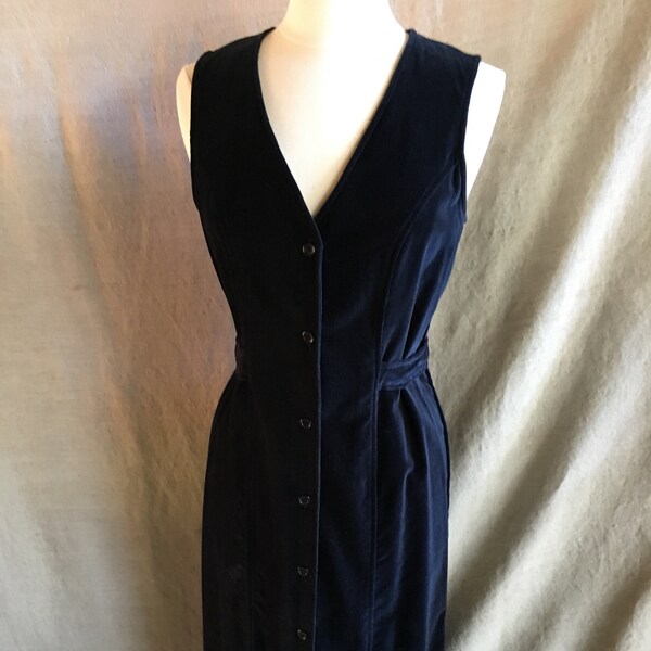 Vintage 90's Dark Blue Velvet Midi Dress / Jumper by Herman Geist