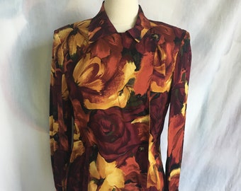 Vintage 90s Norton McNaughton Floral Western Prairie Blouse w/ Bib Style Front