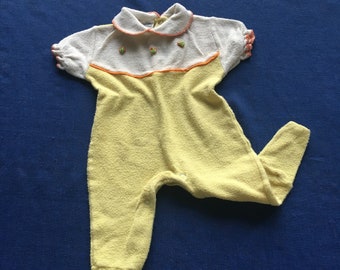 Vintage 70s Newborns Yellow,White ,Orange Terry Cloth Sleeper
