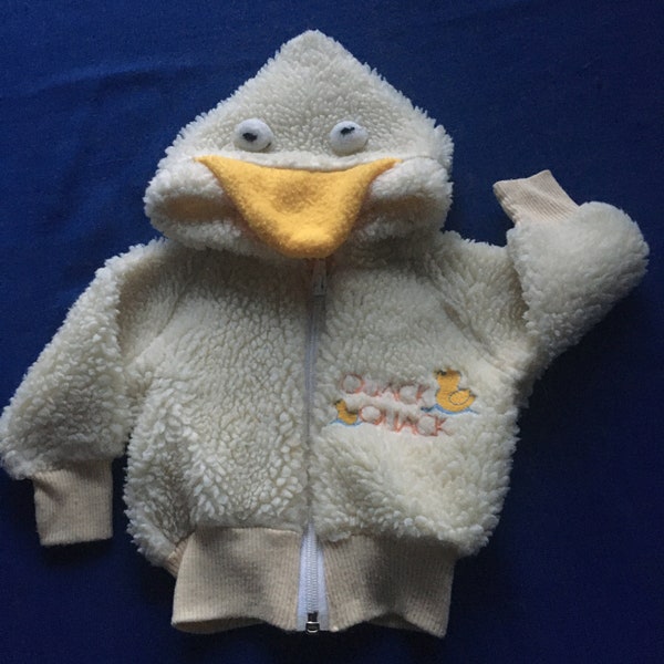 Vintage Infants Fleece/Pile Hooded Duck Jacket w/ Embroidery