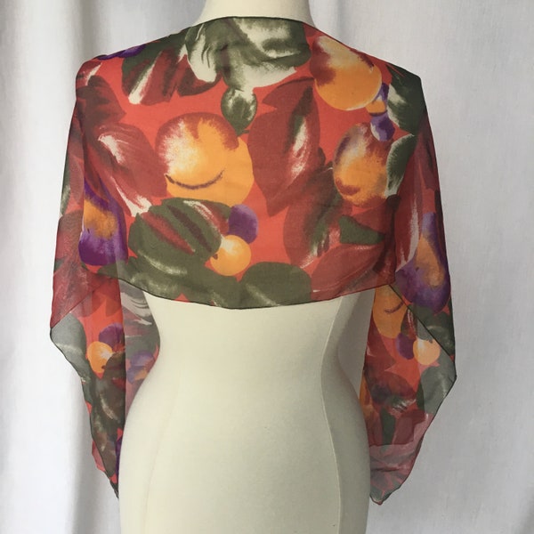 Vintage Italian Tutti-frutti Tropical Print Semi Sheer Oblong Scarf