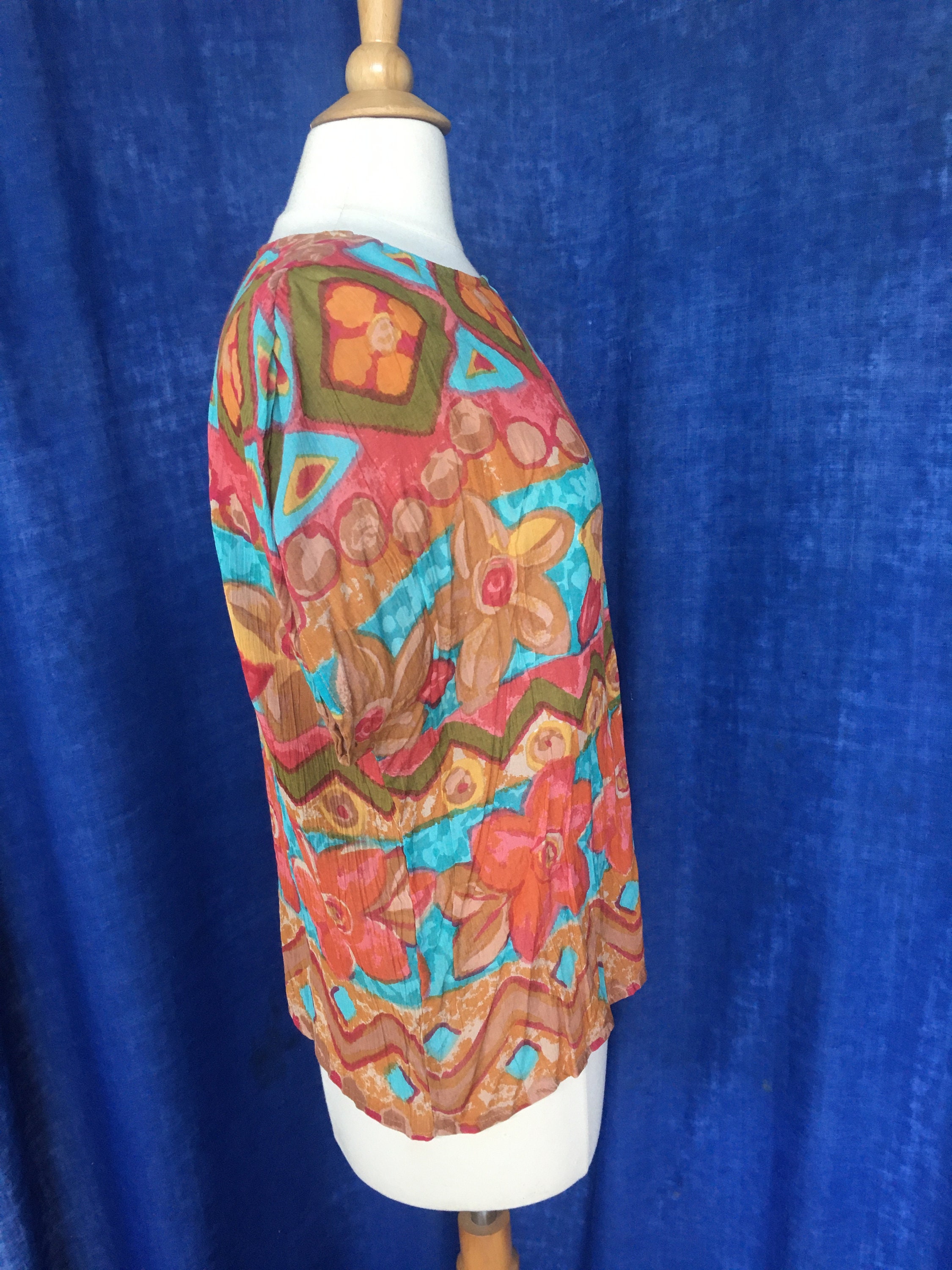 Vintage 90s Colorful Tropical Floral Crinkled Texture Shell Top - Etsy