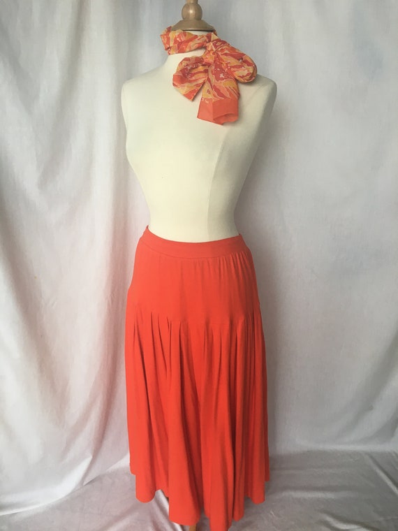 Vintage 90’s Orange Knit Pleated Maxi Skirt - image 3