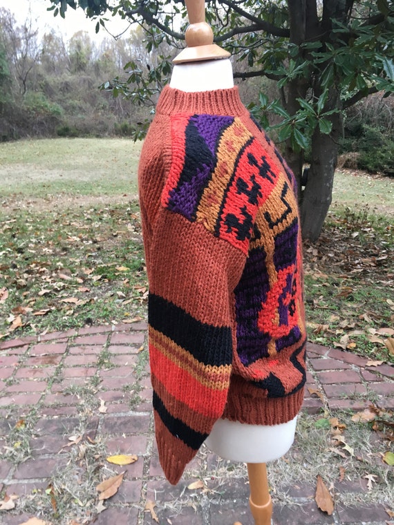 Vintage 80’s Abstract Design Rust Multi-Color Lon… - image 4