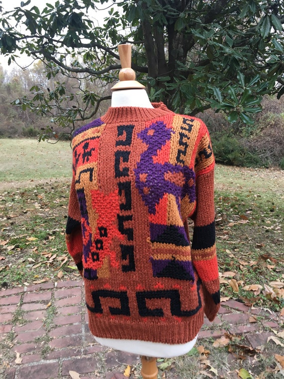 Vintage 80’s Abstract Design Rust Multi-Color Lon… - image 2