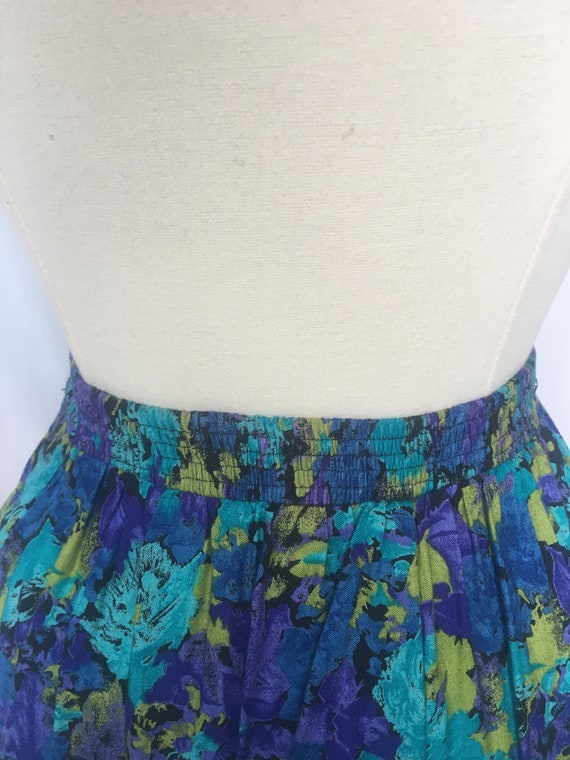 Vintage 90s Floral Midi Skirt in Turquoise,Purple… - image 7