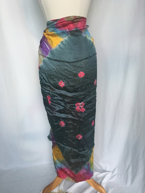 Vintage 90s Teal,Fuchsia,Purple,Gold Sarong/Shawl… - image 2