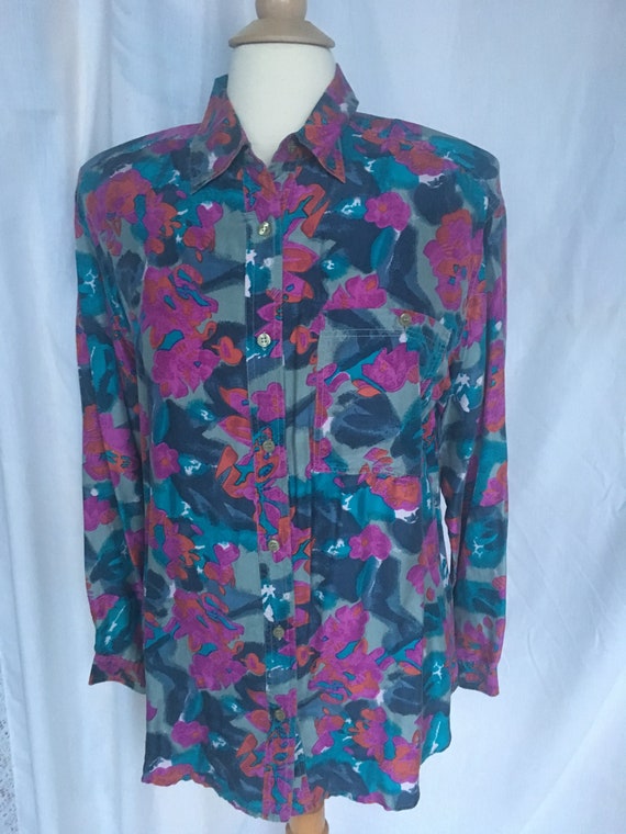 Vintage 90s Silk Floral Print Blouse - image 3