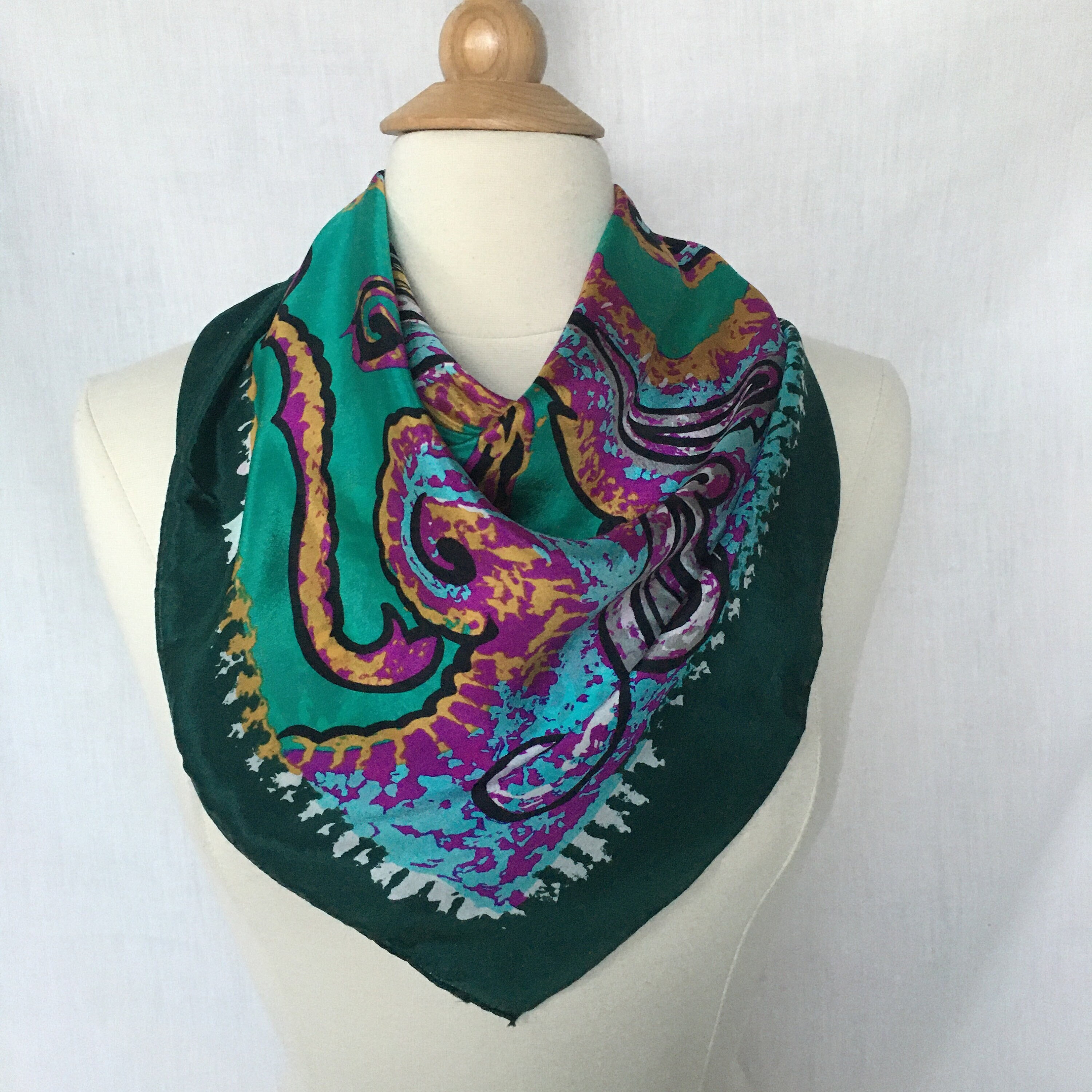 スカーフ A FERRETTI Silk stole Green Double sided 100% Cashmere and 100% Silk scarf, frayed hem