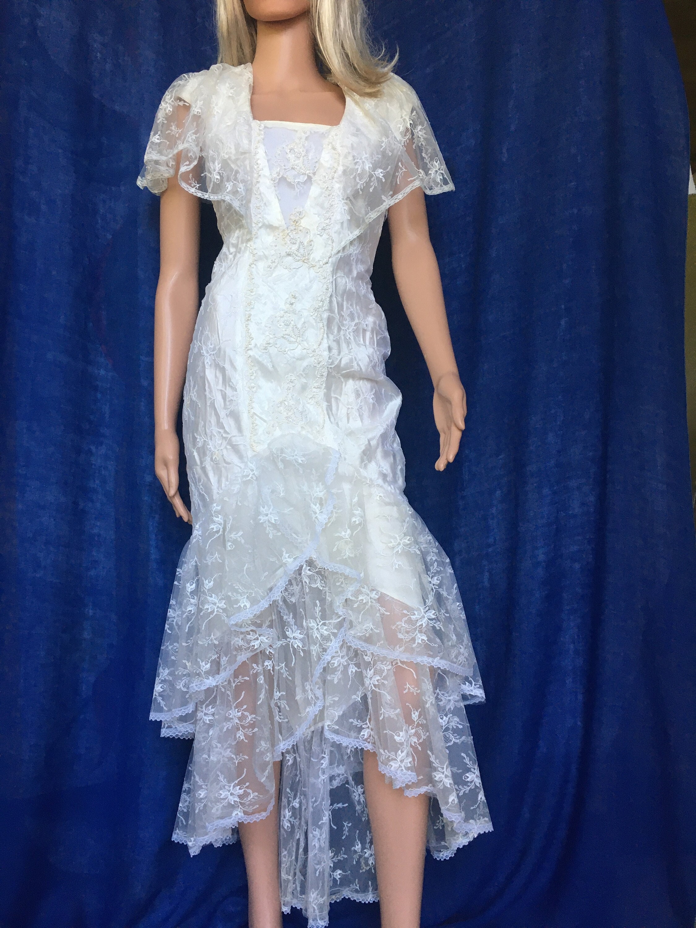 chinese dress ladies Medium 1980s Pink Lace Puff Sleeve Trumpet Skirt Formal Evening Prom D   Style & Salvage
