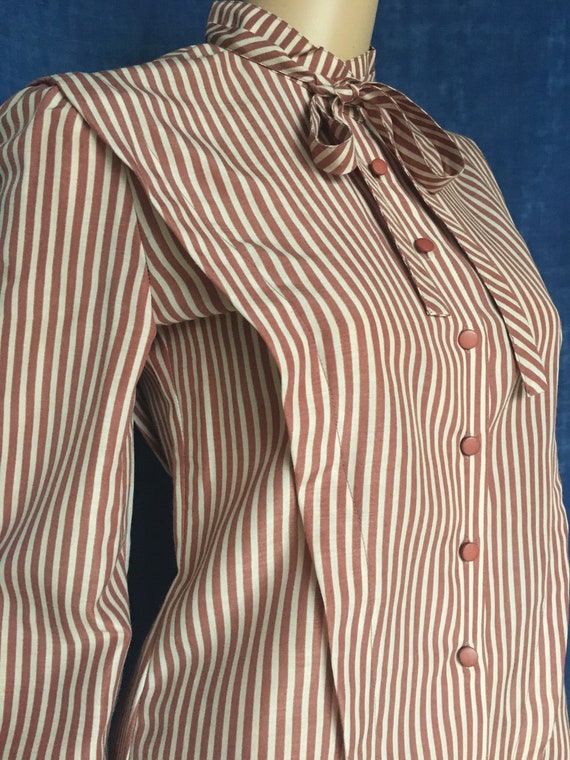 Vintage Early 80’s Red and White Striped Blouse w… - image 3